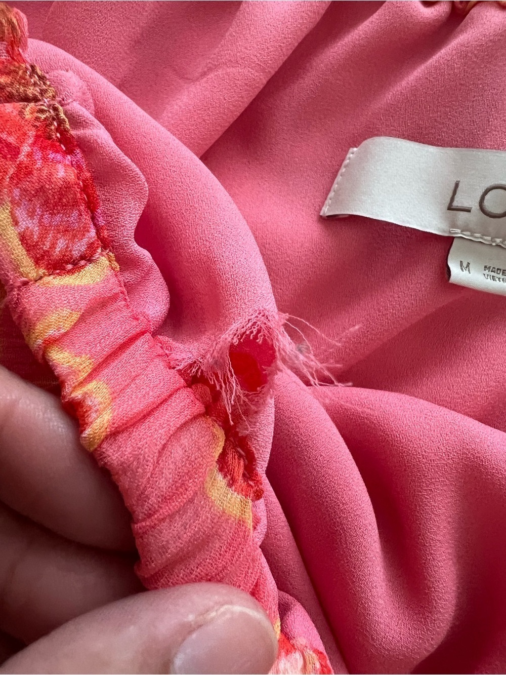 LOFT Coral Pink Floral One-Shoulder Tie-Shoulder Top size M - Picture 5 of 10